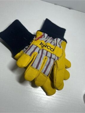 Kids Yellow Leather Work Mittens with Knit Cuffs